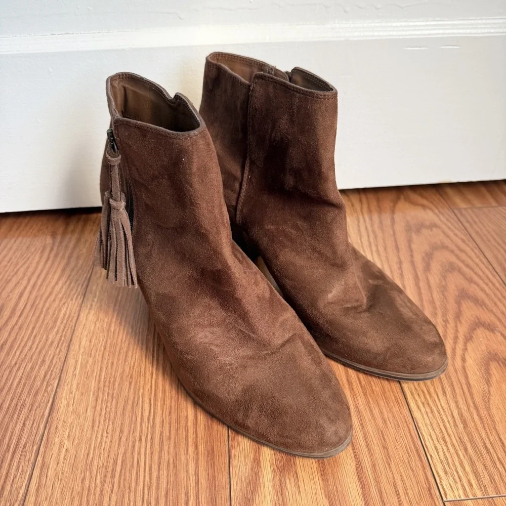 Merona Brown Faux Suede Ankle Booties with Tassel Detail